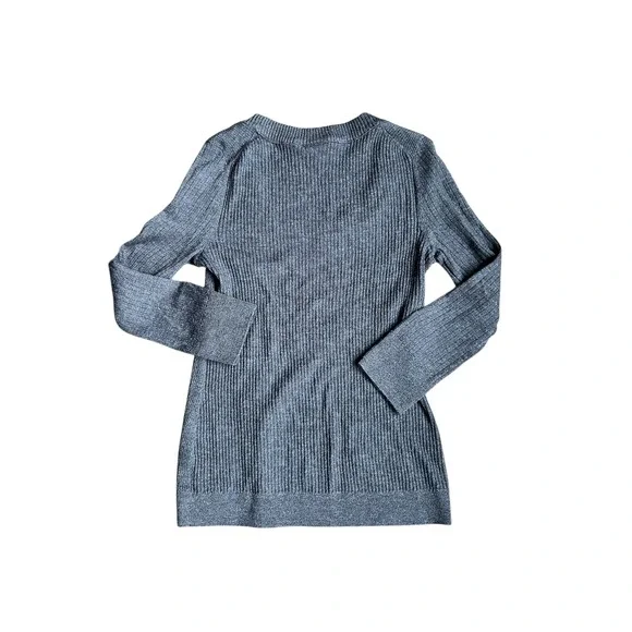 Tory Burch Ribbed Merino Wool Long Sleeve Sweater Crew Neck Navy Blue Size S - Picture 5 of 7